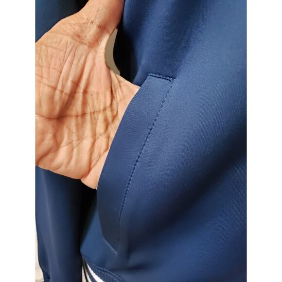 Half Heart Track Jacket Womens M Navy Ribbed Hem & Cuff Cold Shoulder Zip Front - Picture 11 of 13